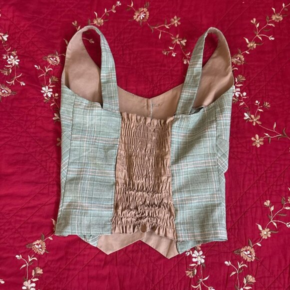vintage forever 21 f21 sage green plaid vest top with buttons - Picture 6 of 6